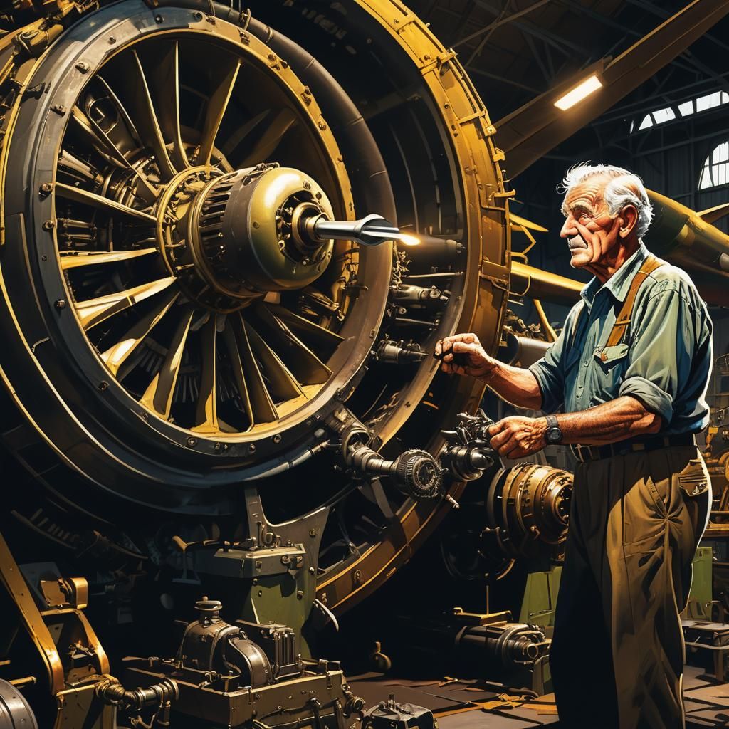 WWII Airplane Mechanic in Comic Book Style