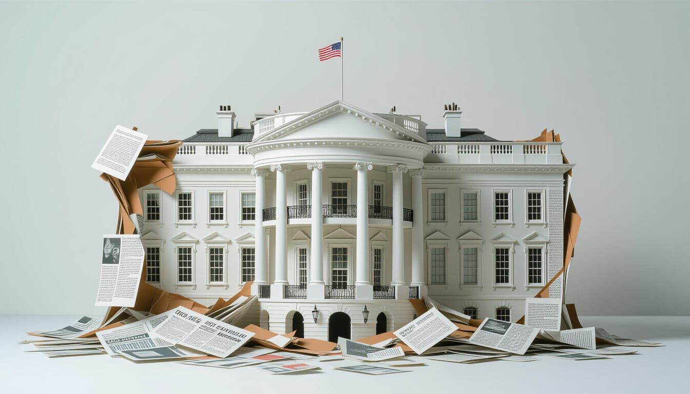 Abstract Paper Sculpture of Demolished White House in Whimsi...