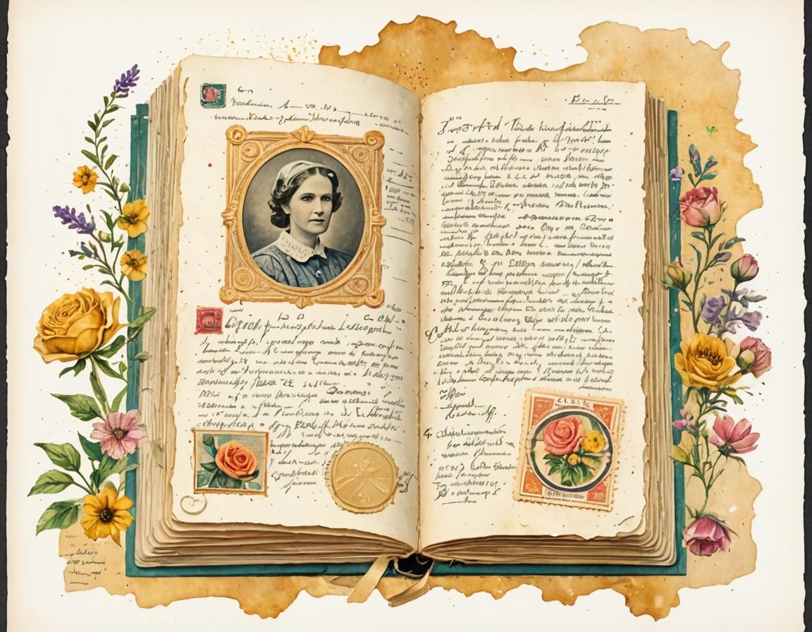 Vintage Scrapbook Page with Watercolor Details