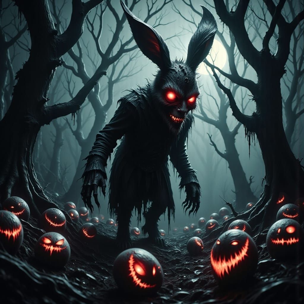 Twisted Easter Bunny Emerges from Dark Forest