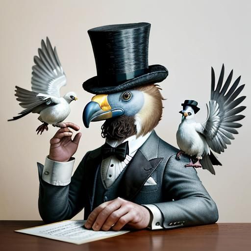 Condor Magician Entertains Dove Family: Whimsical 3D Render