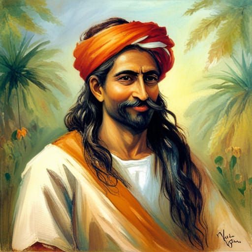 Smiling Indian Saint Portrait in Hyperdetailed Style