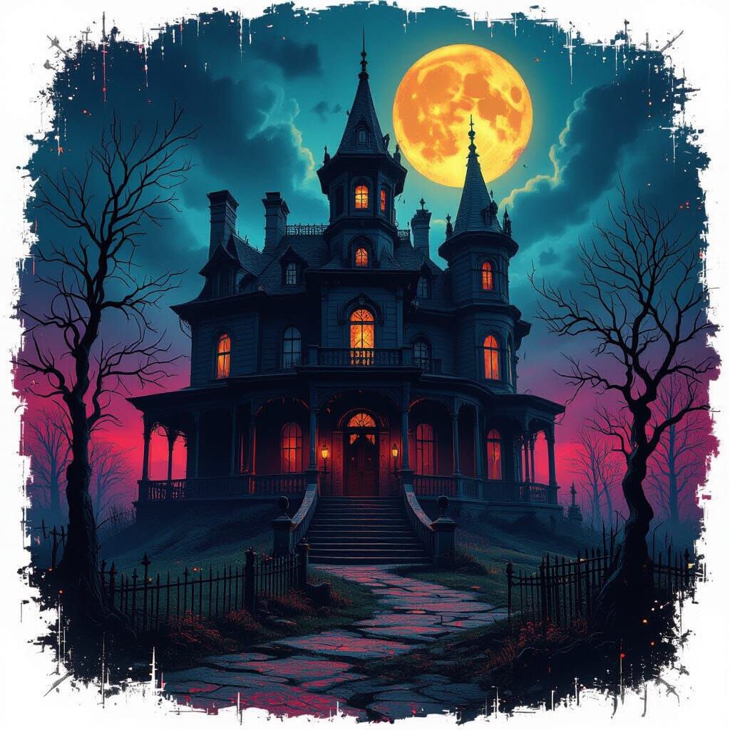 Haunted Mansion in Biomechanical Surrealist Style