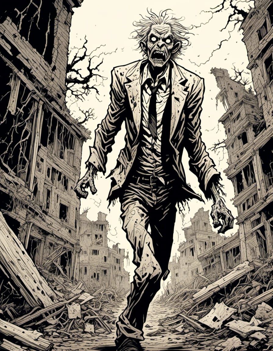 Grotesque Zombie Portrait in Black and White