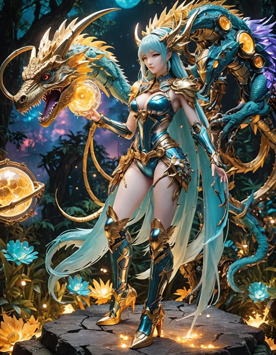 Chimera Girl with Robot Skeleton in Manga Style