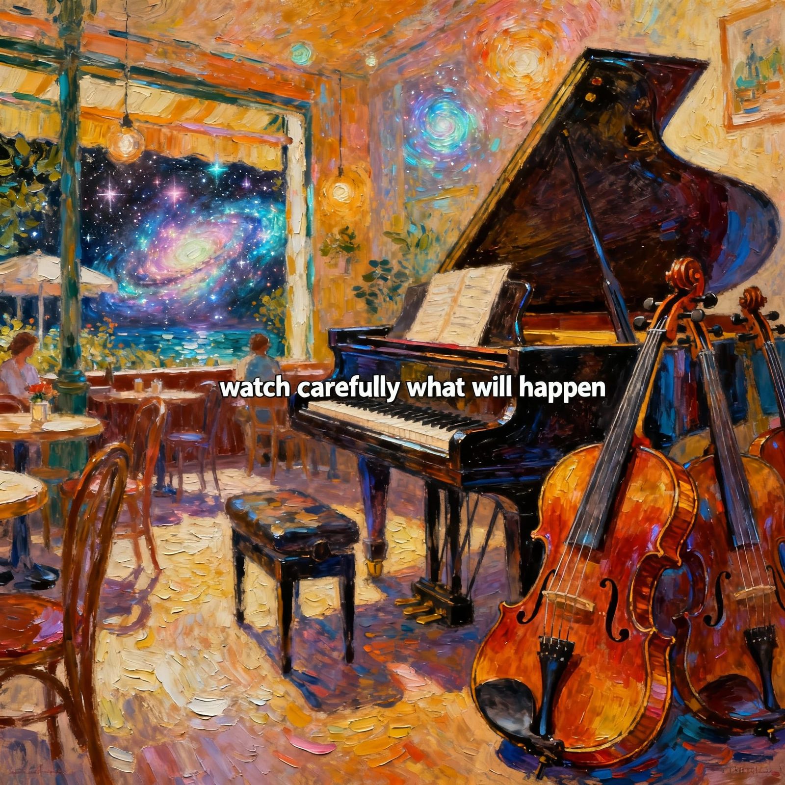 Cosmic Cafe Serenade in Neo-Impressionist Style