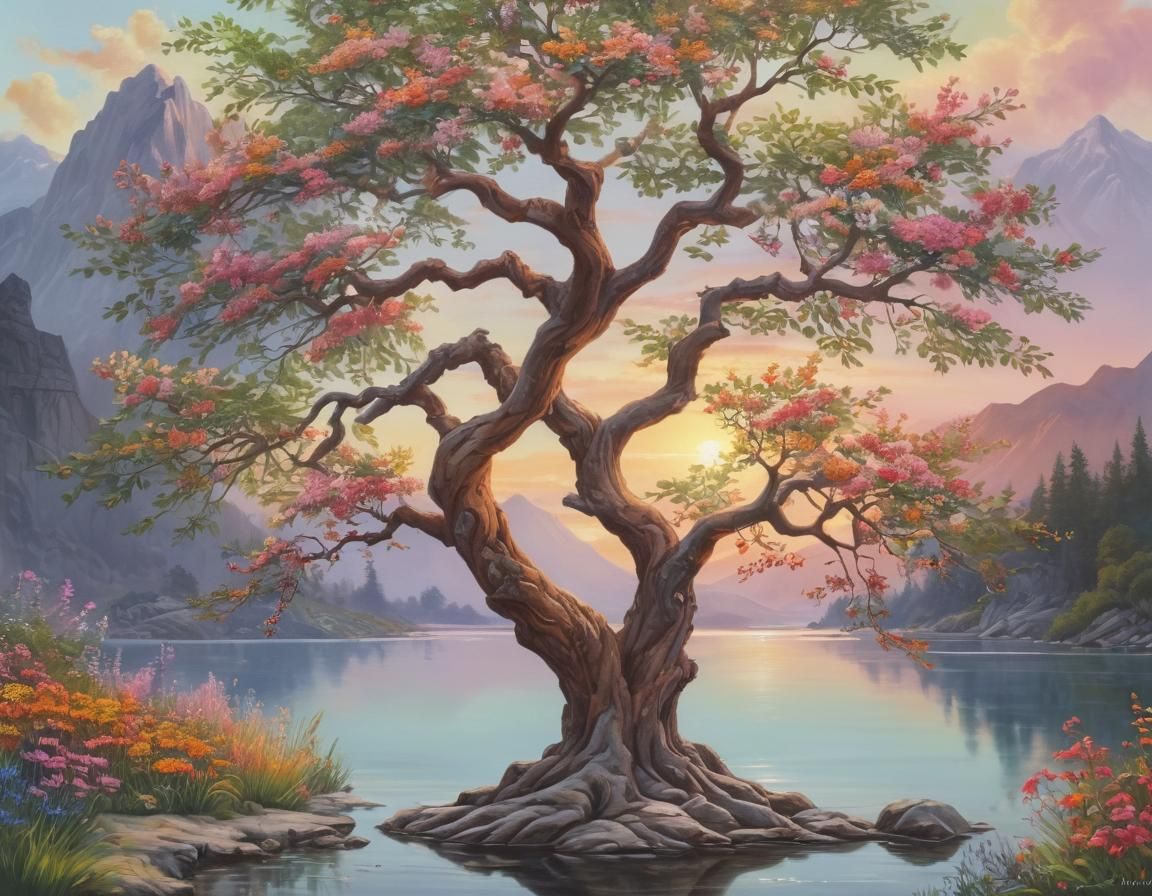 Ancient Tree of Life Gouache Painting