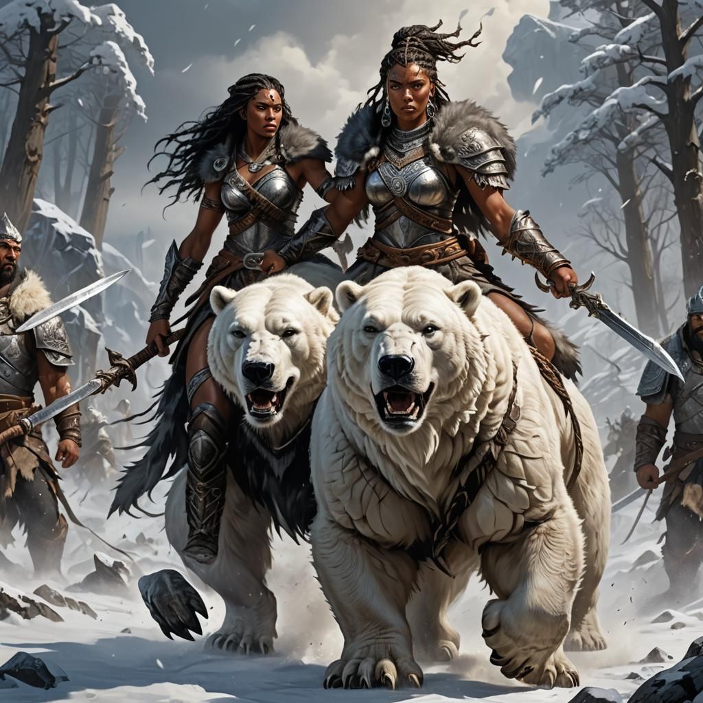 Female Barbarian on Polar Bear, Fantasycore Art