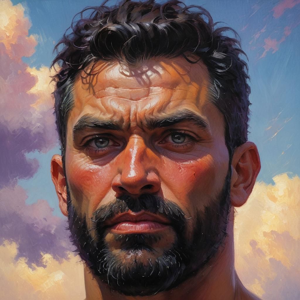 Furious Man Portrait in Expressionist Oil Painting Style
