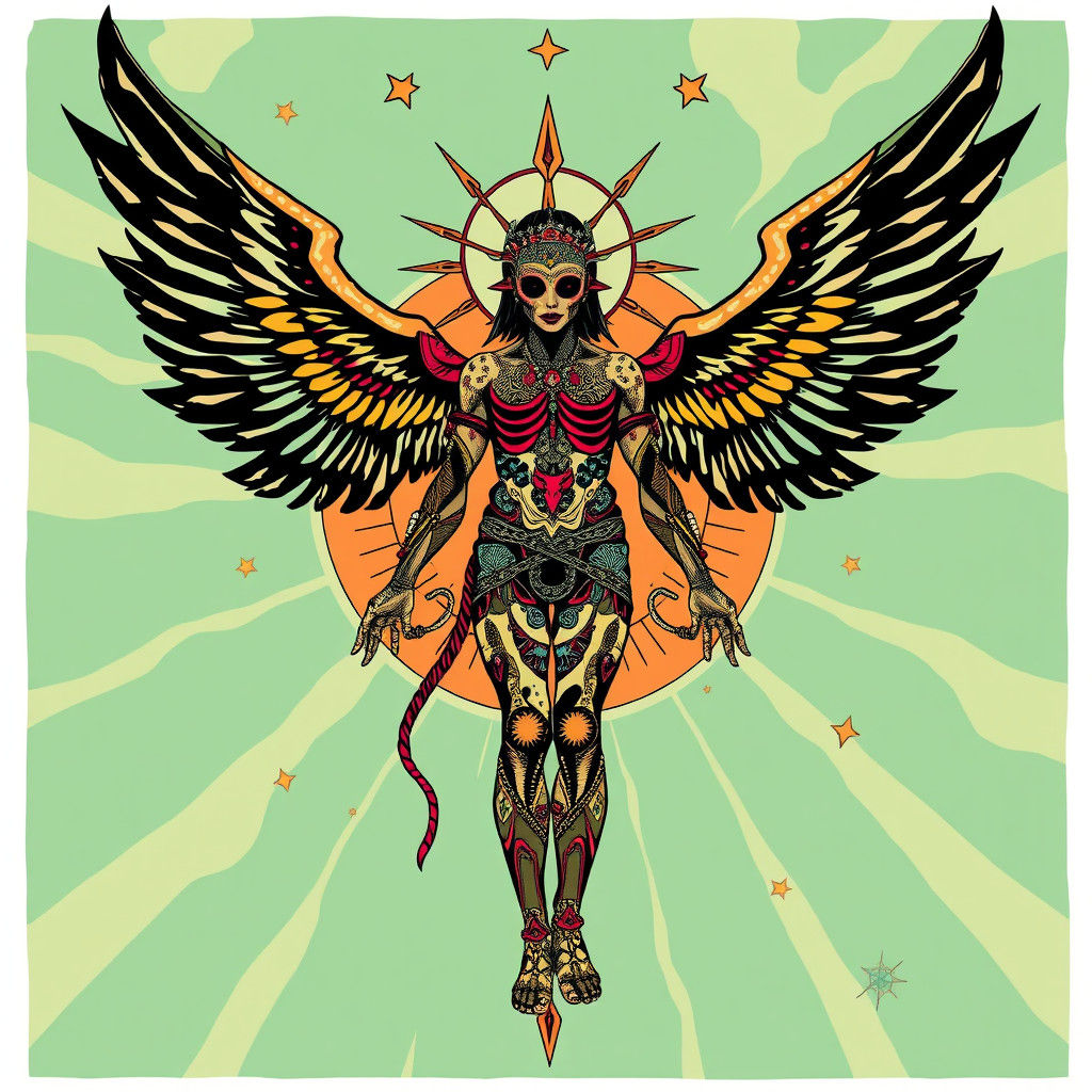 Psychedelic Dieselpunk Vitruvian Human Illustration