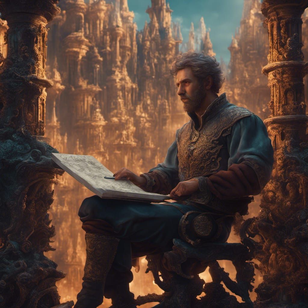 Writer in Deep Thought: Detailed Matte Painting