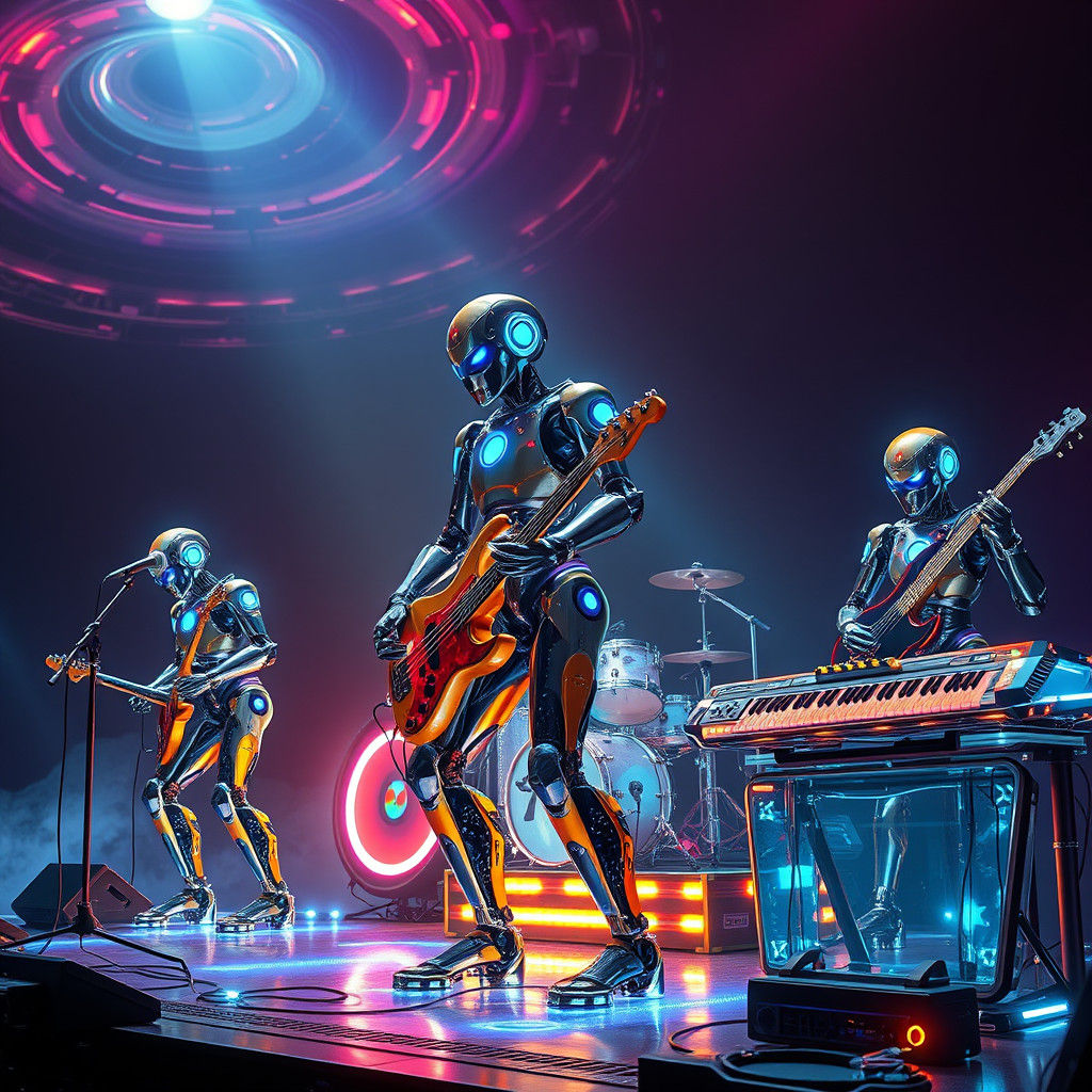 Robotic Band Performance on Futuristic Stage