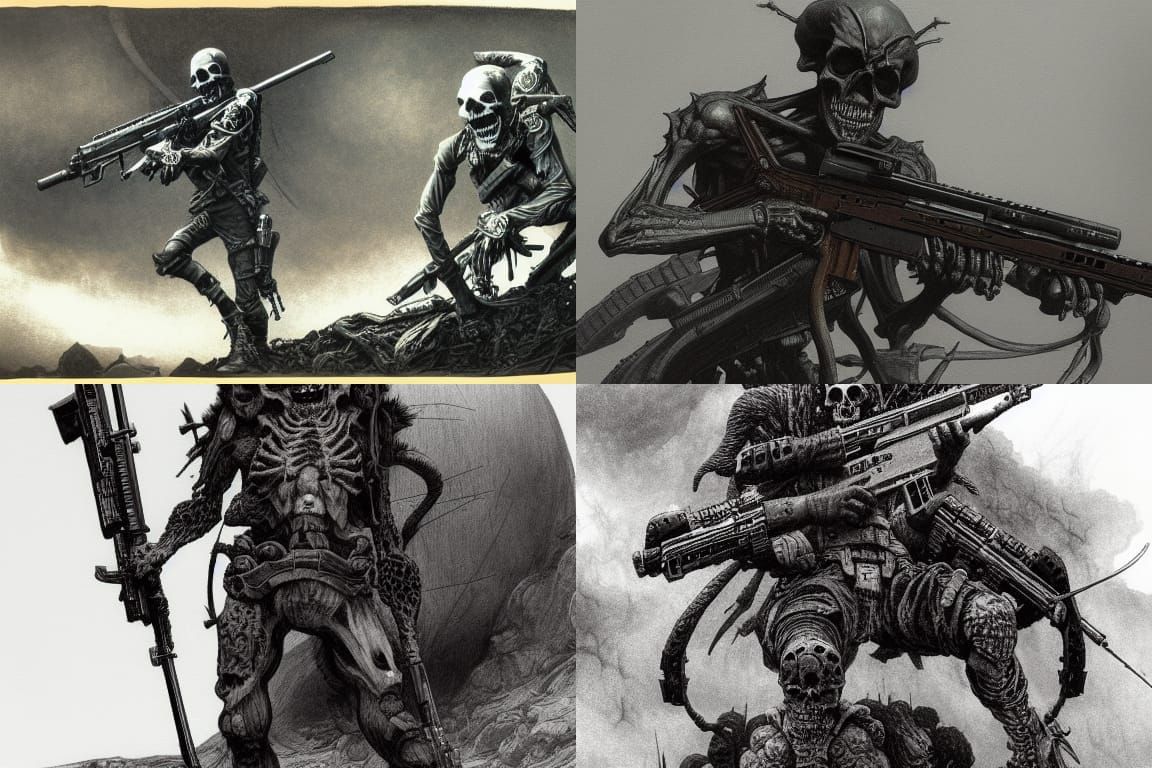 Skull Head Demon Sniper in Dark Fantasy Style