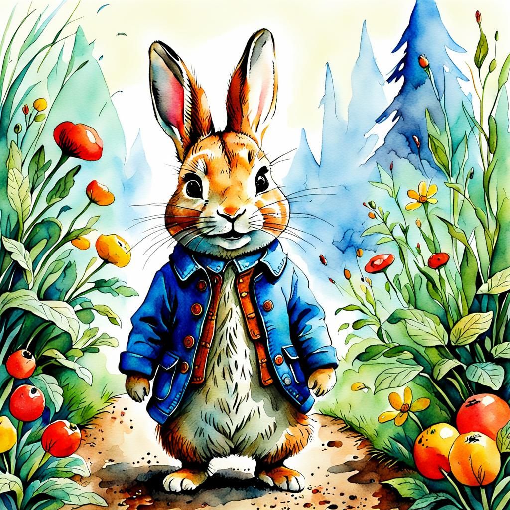 Peter Rabbit in Watercolor Story Illustration