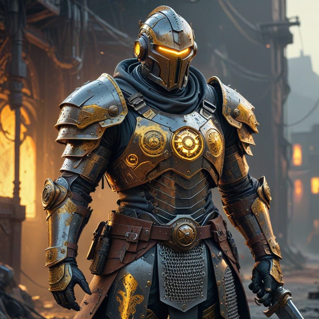 Industrial Warforged Knight with Eerie Glow