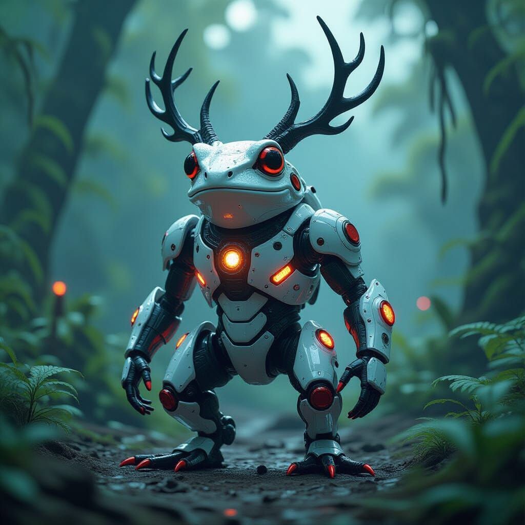 Biomechanical Frog in Alien Rainforest: Sci-Fi Art