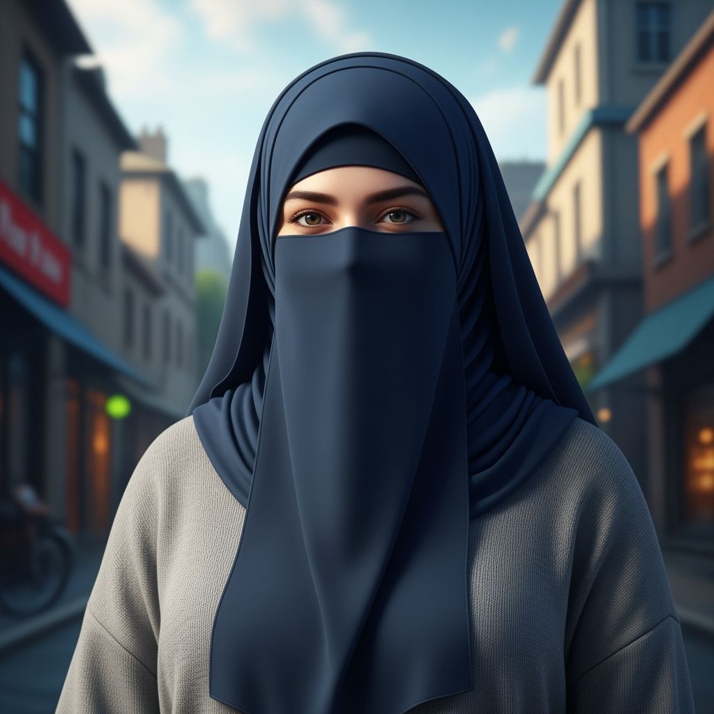 Smiling Woman in Niqab in Cozy City