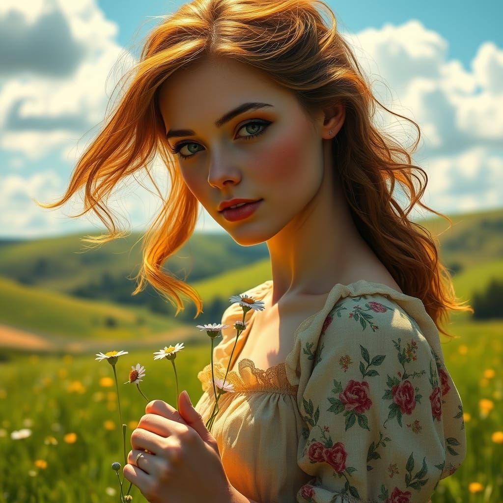 A woman in a flowing dress
