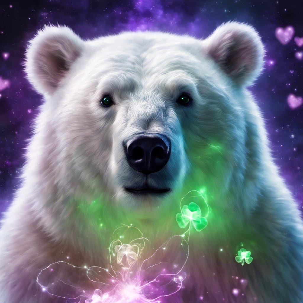 Fuzzy White Bear Portrait with Amethyst Eyes
