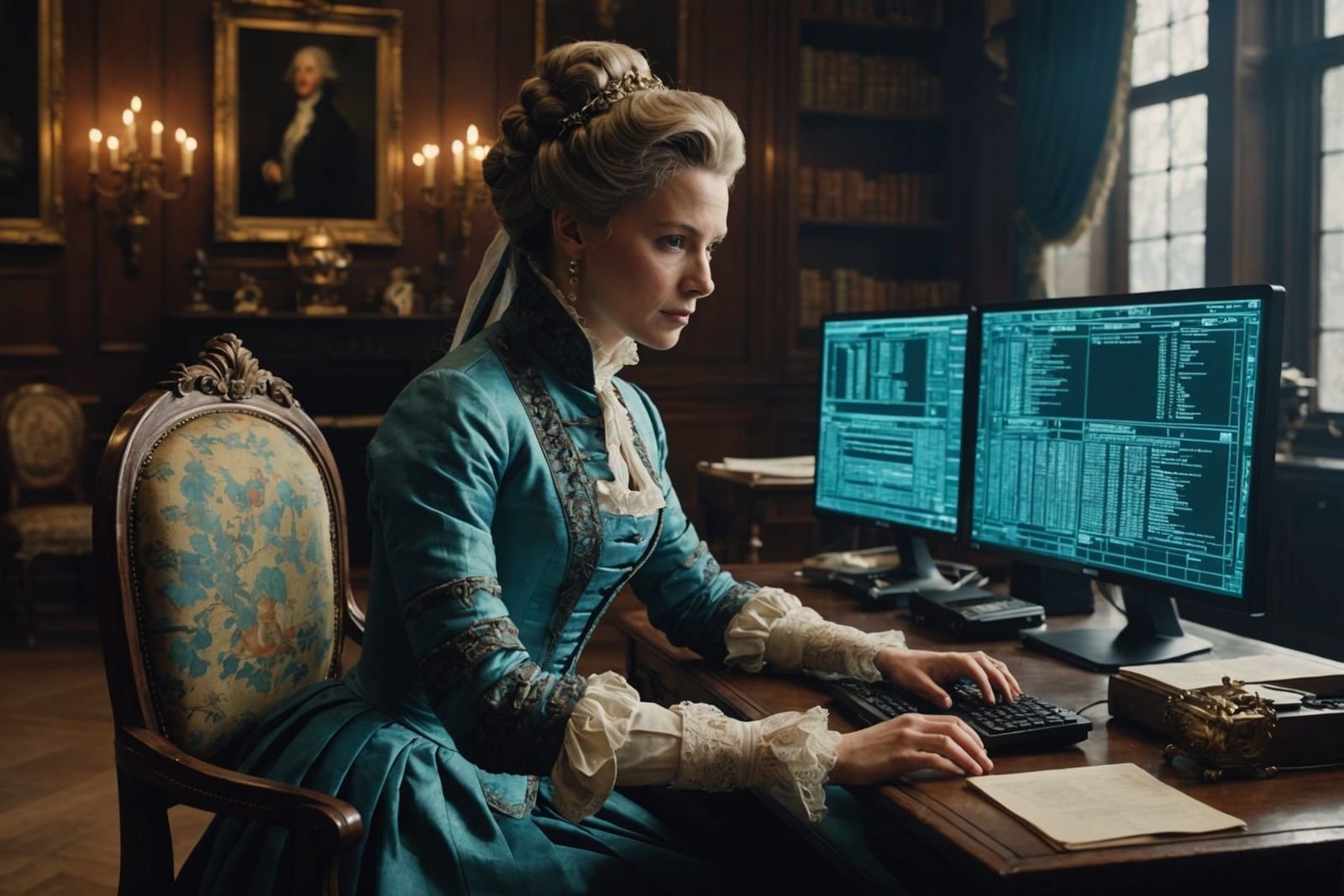 Historical Hacker in Cyberpunk Art Style