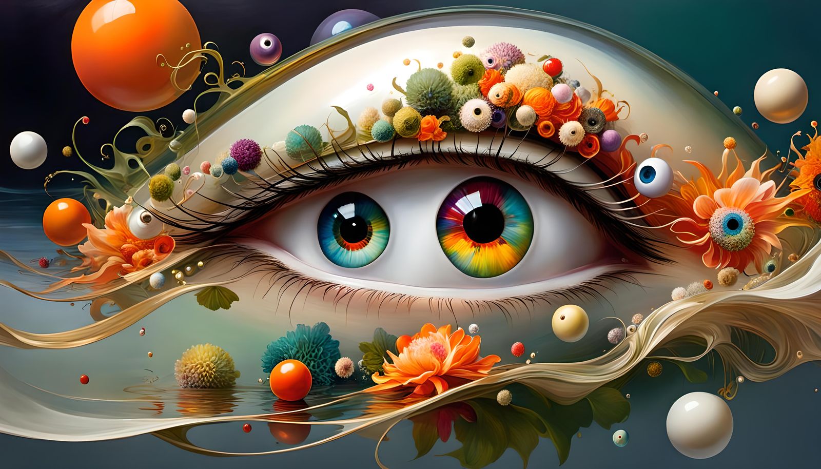 Colorful Eyeballs Floating in Ocean, Lyrical Abstraction