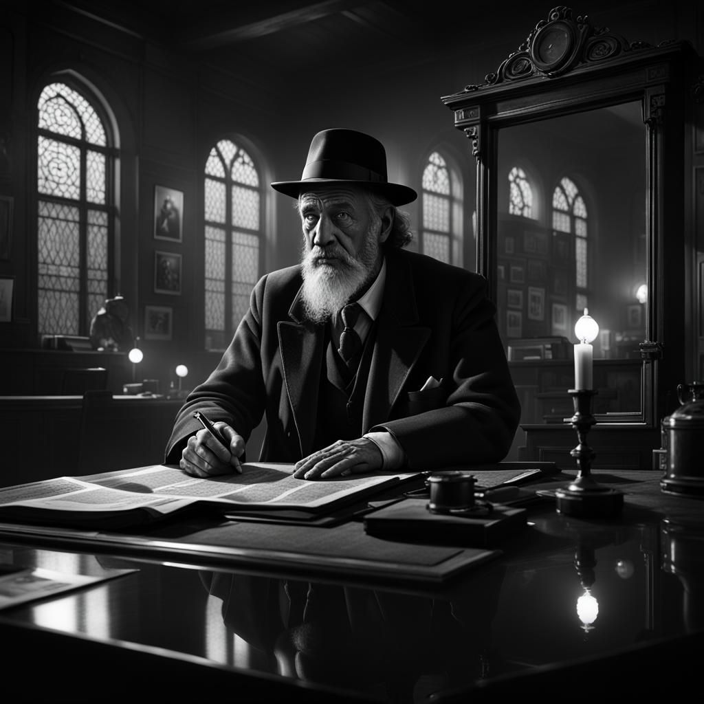 Film Noir Rabbi Detective in Black and White