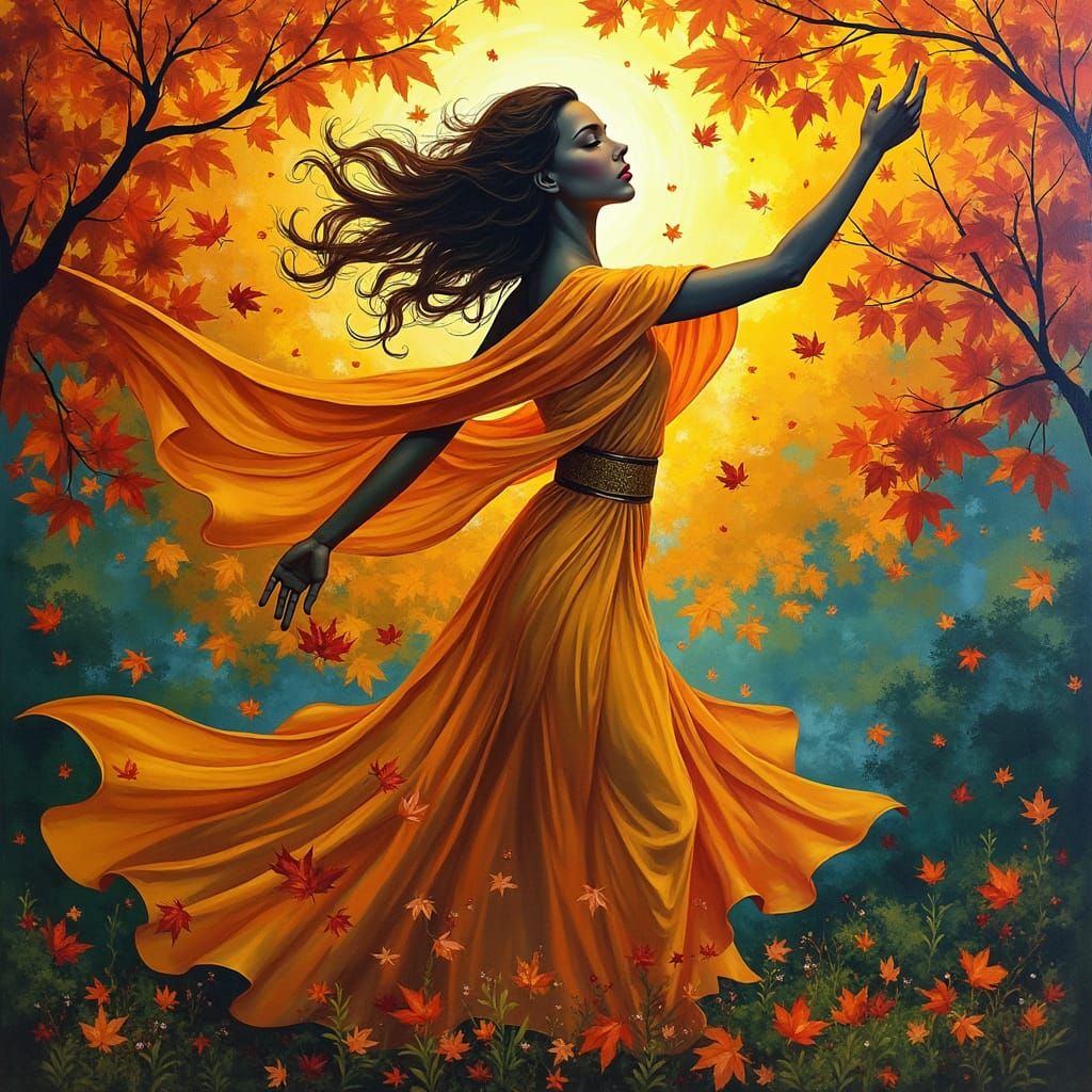 Autumn Goddess Collage in Cubist Style