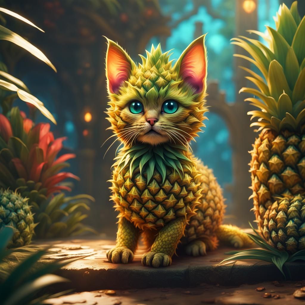 Fantastical Pineapple Kitten Detailed Matte Painting