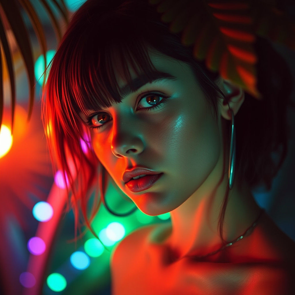Tropicalpunk Portrait with Volumetric Lighting