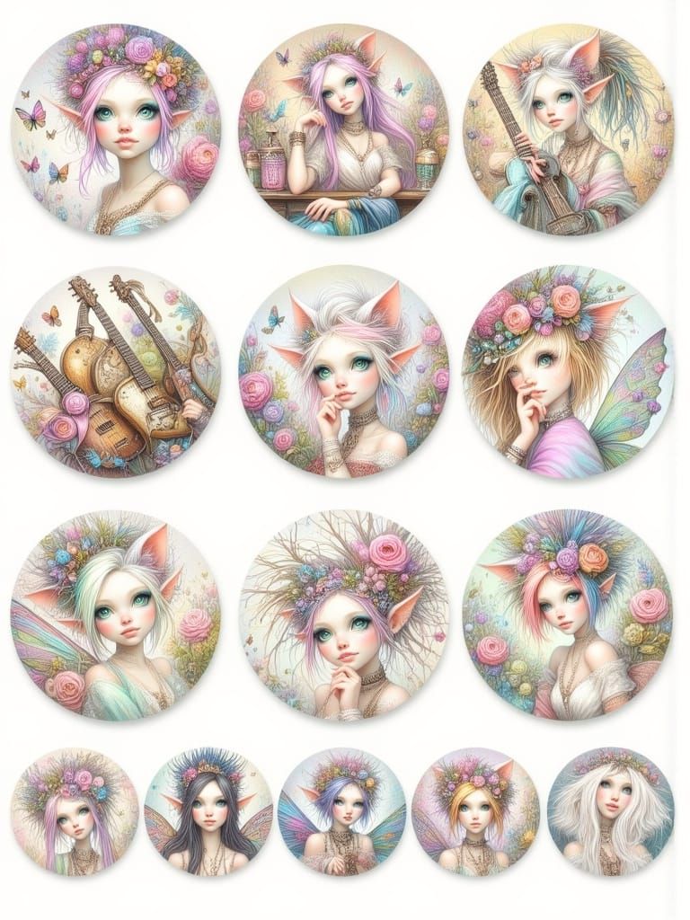 Fantasy Fairy Punk Journal Tags in Whimsical Digital Style
