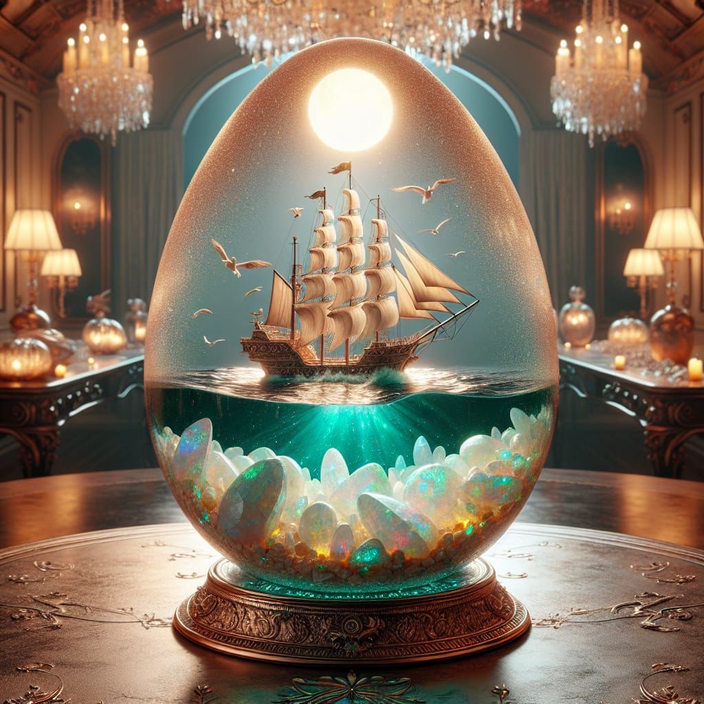 Mystical Ship Sculpture in Fantasy Tiffanycore Style