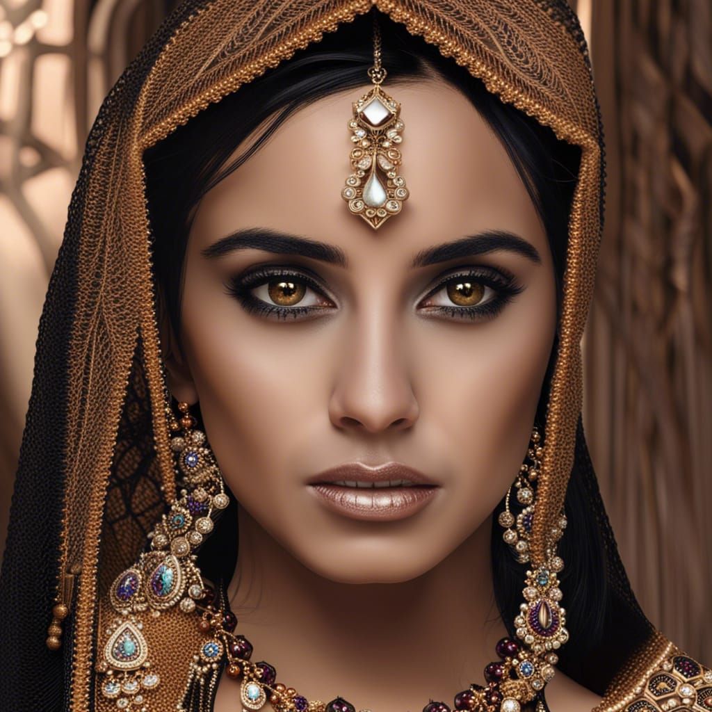 Arabic Style Portrait of a Brown-Eyed Woman
