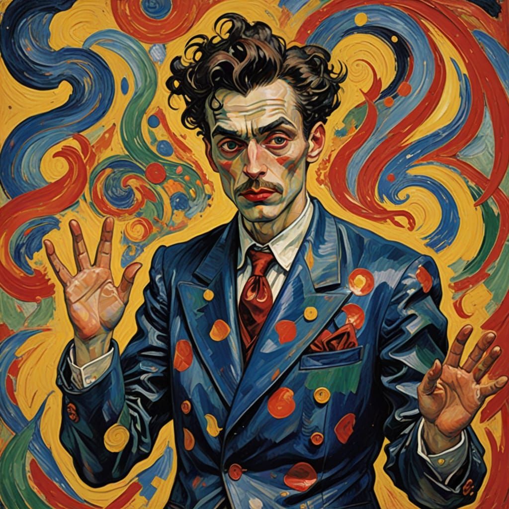 Whimsical Jester Performs Quint Magic in Neo-Expressionist S...