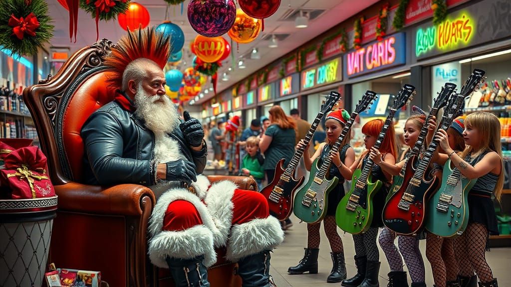 Rebellious Punk Rock Christmas Scene in a Department Store