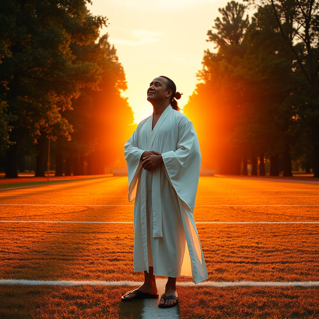 Zen Football Coach in Sunset Serenity
