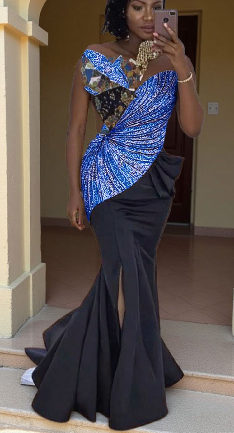 Beautiful Black Woman in Modern Dress with Ndop Fabric
