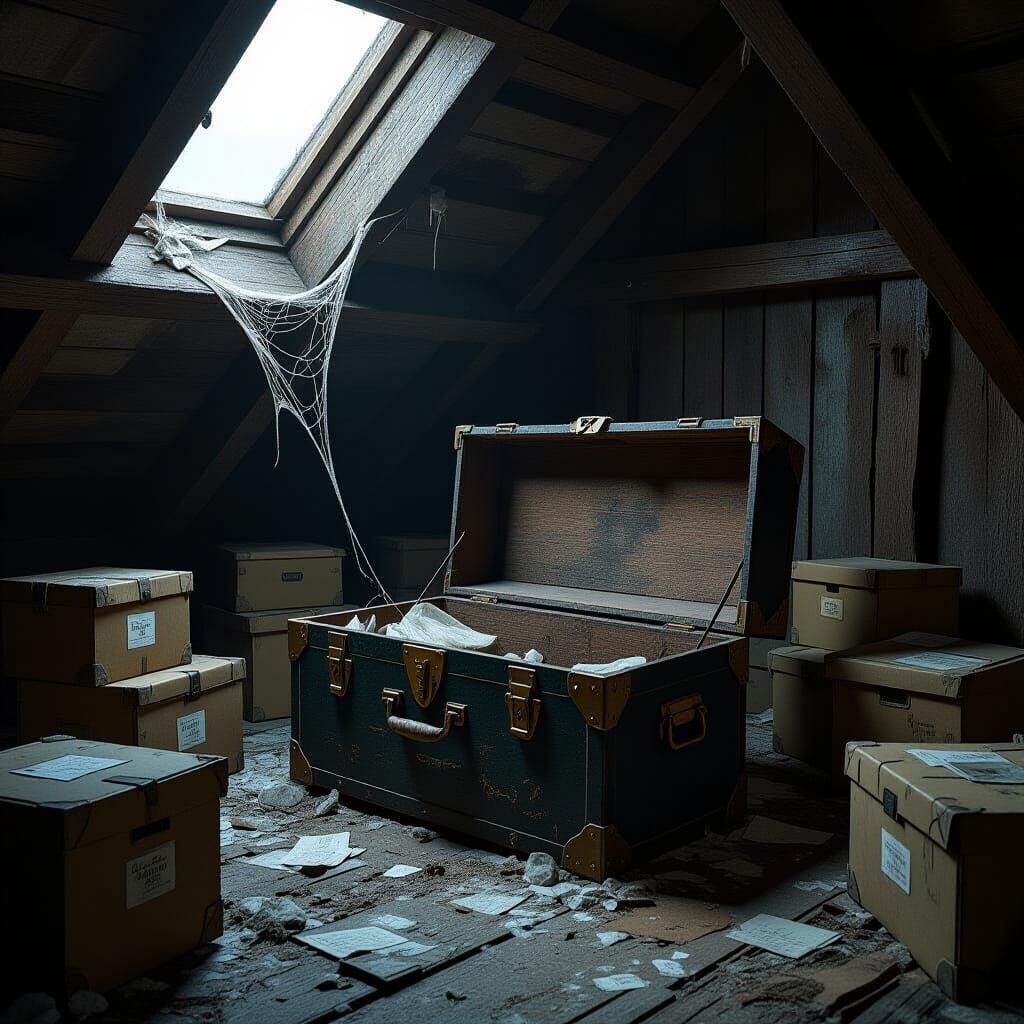 Hyperrealistic Locked Chest in Abandoned Attic