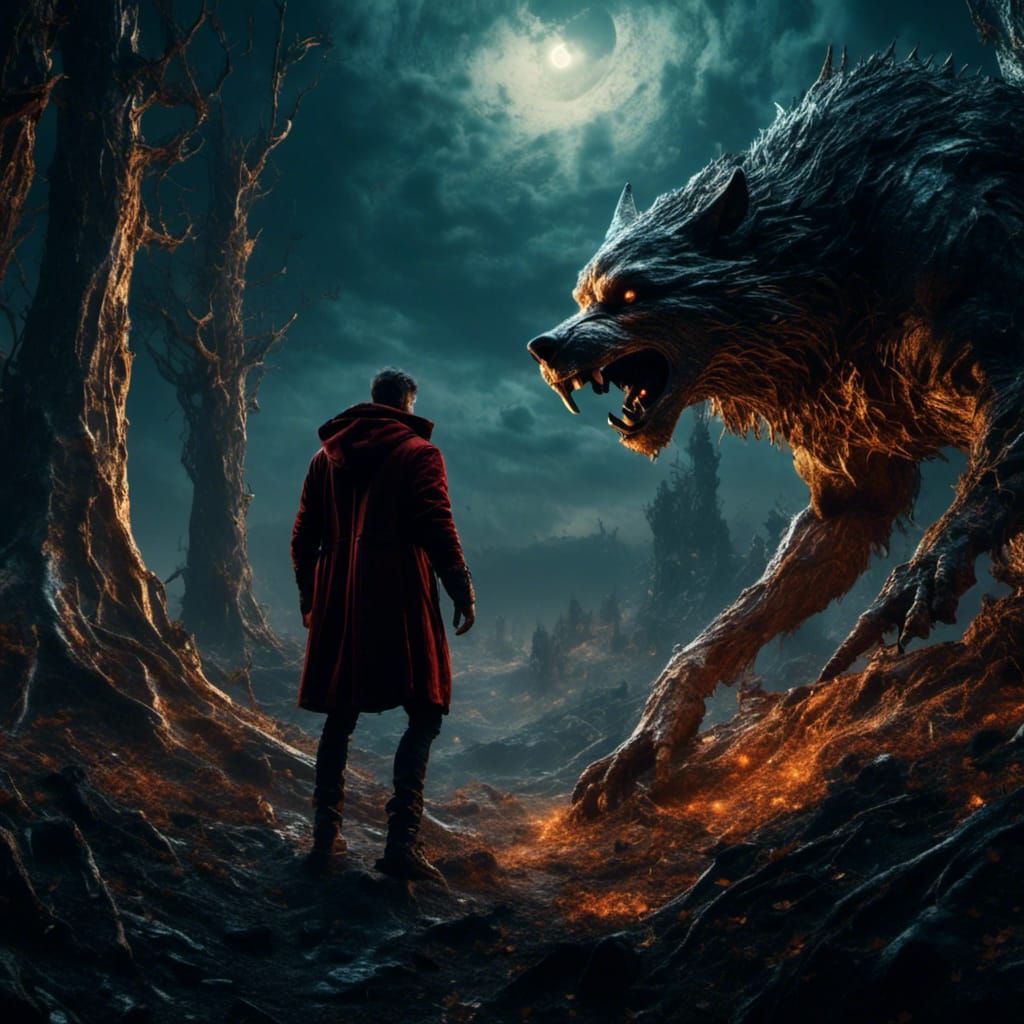Werewolf Spying on Victim in Dramatic Digital Painting