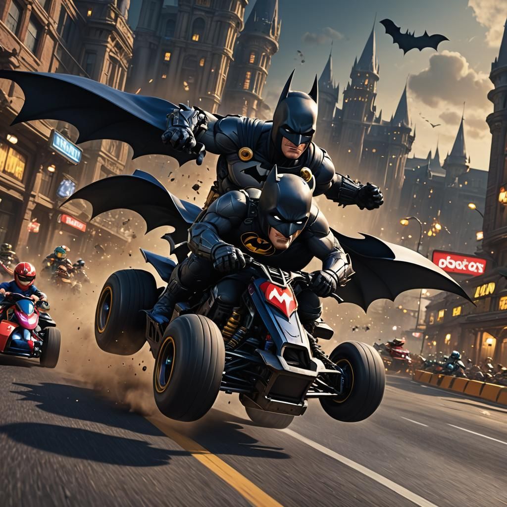 Batman Plays Mario Kart: Detailed Matte Painting
