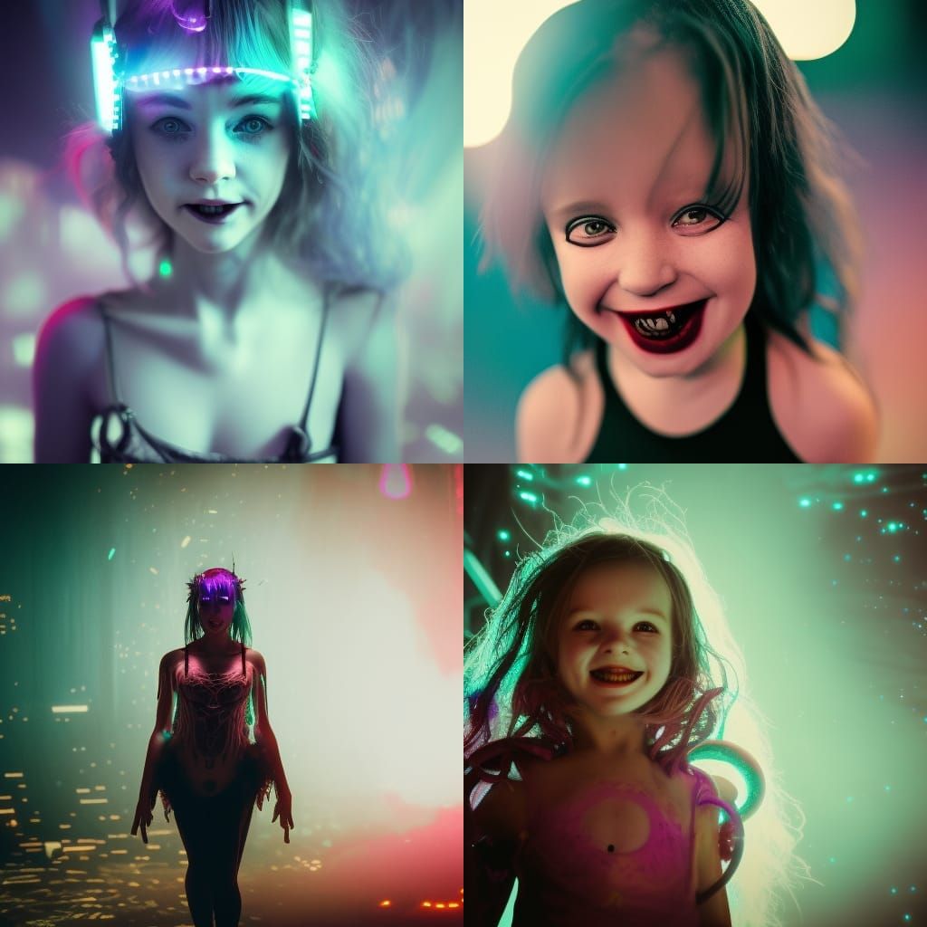 Cyberpunk Demon Princess Smiling, Macro Lens