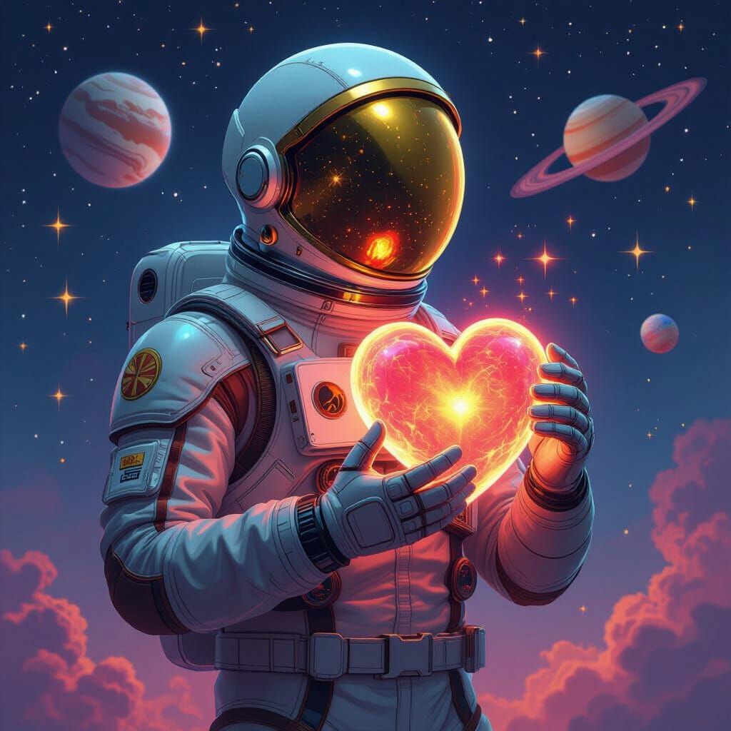 Astronaut with Glowing Heart in Futuristic Style