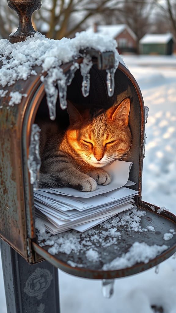 Snowy Mailbox Sanctuary with Cozy Cat