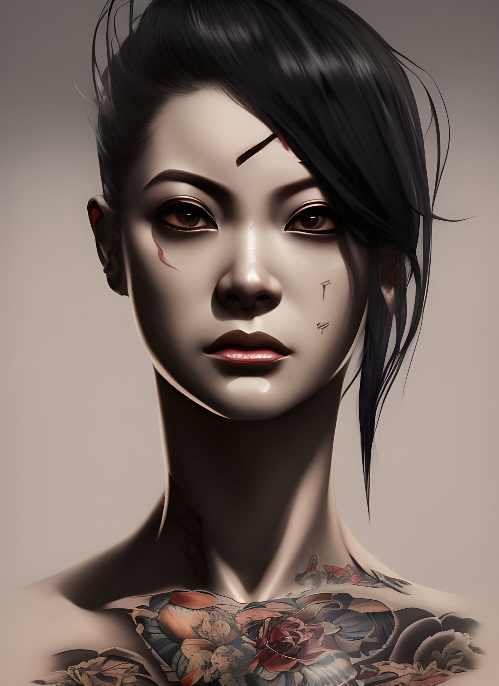 Female Yakuza Warrior Portrait in Art Nouveau Style