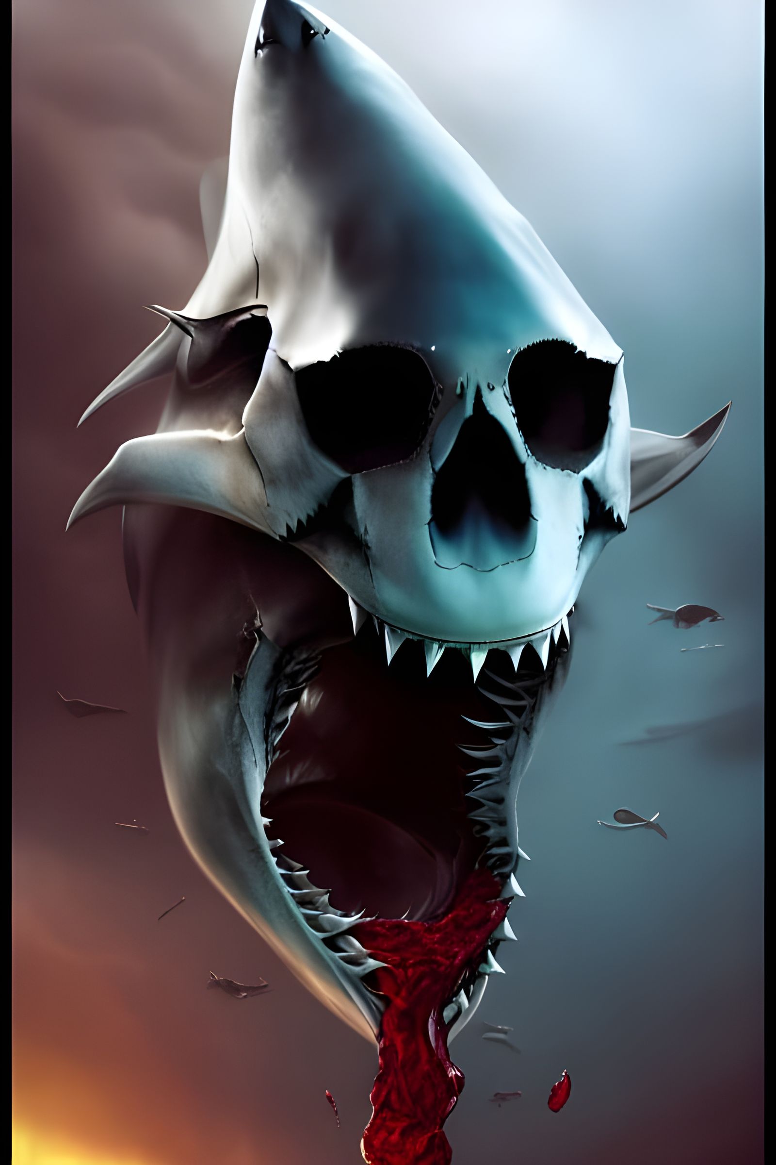 Shark Skull Disintegrating into Blood, Hyperdetailed Art