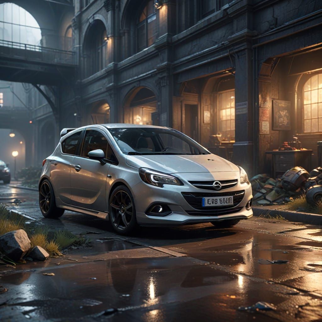 Sleek Large Opel Corsa B in Dramatic 8K HDR Lighting