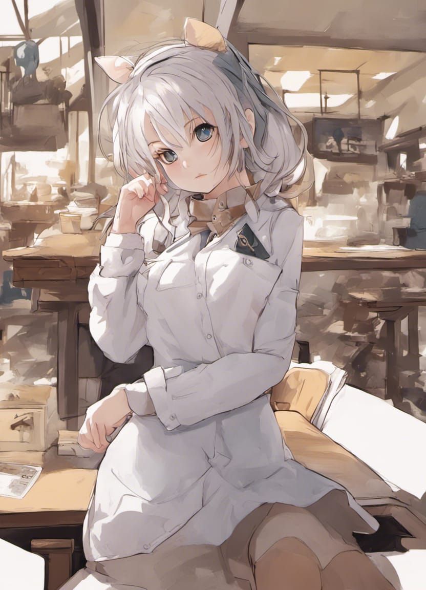 Anime Cat Girl in Coffee Shop, Manga Style