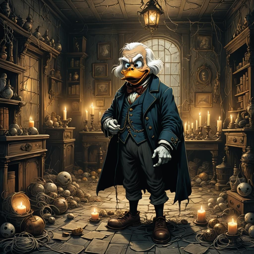 Scrooge McDuck in Dark Fantasy Mansion