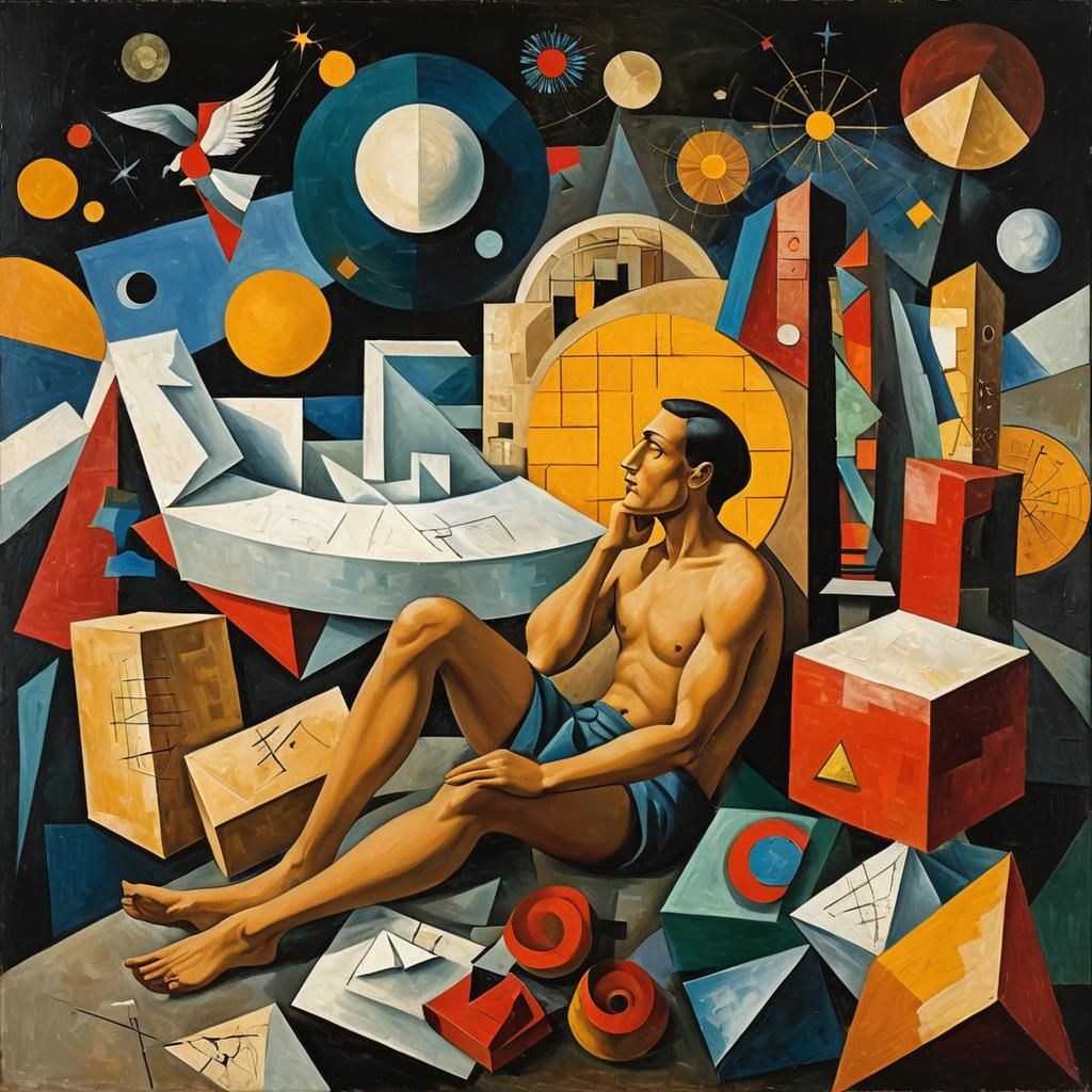 Cubist Dreamer in Picasso Style: Mixed Media Collage