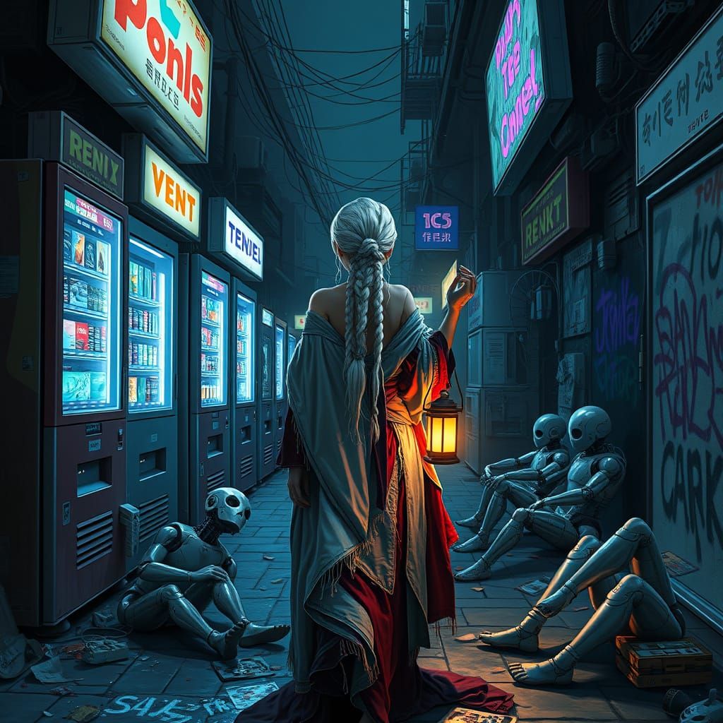 Cyber Shamaness in a Haunting Electronics Market