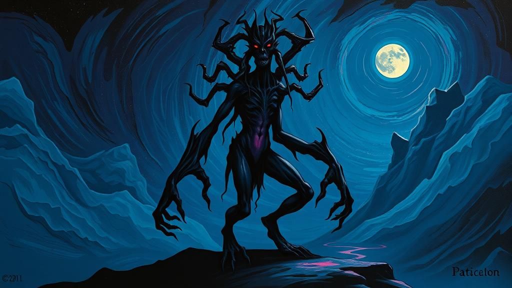 Dark Fantasy Creature in Surreal Abstract Cosmos